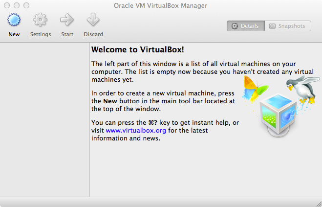 VirtualBox Welcome Screen